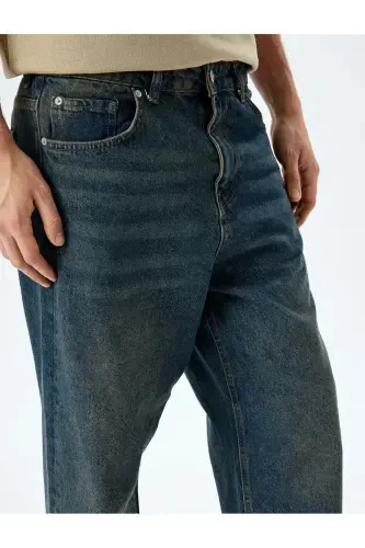 Нормальная Посадка Хлопок Мешковатые Джинсы-Петроль - 5