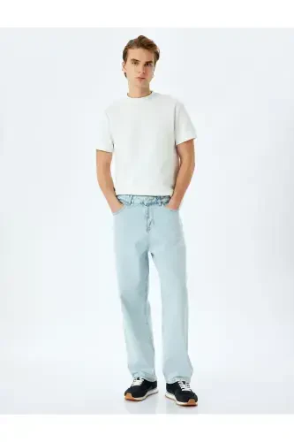Normal Bel Pamuklu Bol Baggy Jean Pantolon-Açık İn - 1