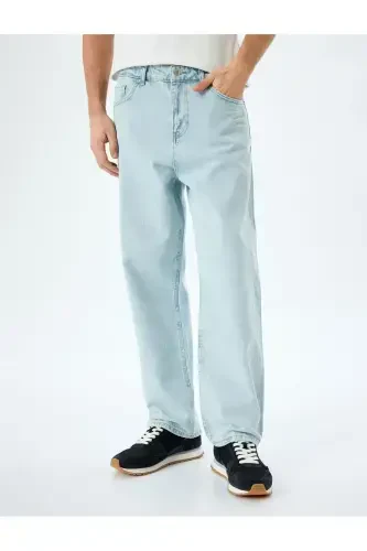Normal Bel Pamuklu Bol Baggy Jean Pantolon-Açık İn - 3