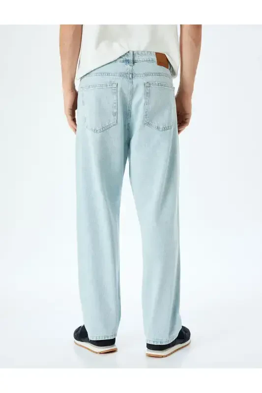 Normal Bel Pamuklu Bol Baggy Jean Pantolon-Açık İn - 4