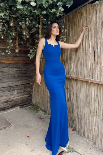 North Collar V Detail Slit Evening Dress 582840 - 3