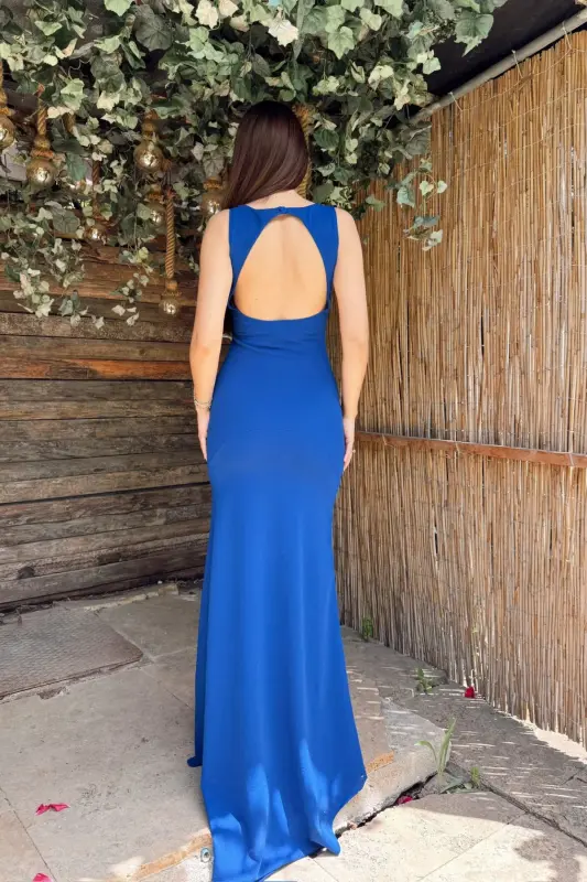 North Collar V Detail Slit Evening Dress 582840 - 5