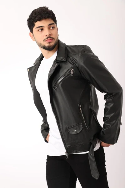 North Waist Belt Faux Leather Jacket Bl 1261-50268 - 1