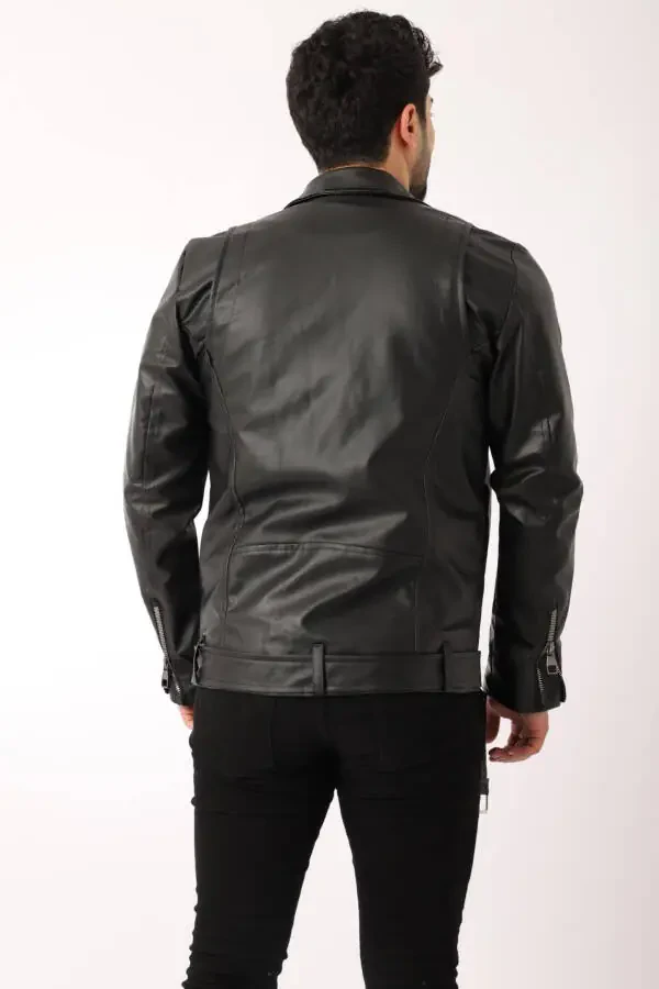 North Waist Belt Faux Leather Jacket Bl 1261-50268 - 6