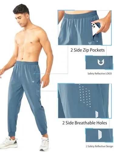 NORTHYARD Men's Athletic Running Pants Lightweight Quick-Dry Joggers Gym | Workout,Jogging,Training,Hiking,Sports,Zipper Pockets,Breathable,UPF 50+,Moisture-wicking,Elastic Waist,Reflective Strips - 3