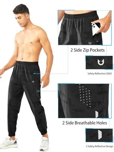 NORTHYARD Men's Athletic Running Pants Lightweight Quick-Dry Joggers Gym | Workout,Jogging,Training,Hiking,Sports,Zipper Pockets,Breathable,UPF 50+,Moisture-wicking,Elastic Waist,Reflective Strips - 3