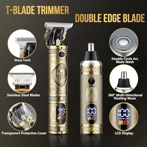 Nose Hair Beard Trimmer for Men, Cordless Professional Hair Clippers and Trimmers Set, Men's Shavers Foil Electric Razors Haircut Grooming Kit, Rechargeable Barber Clippers Set with LCD Display - 3