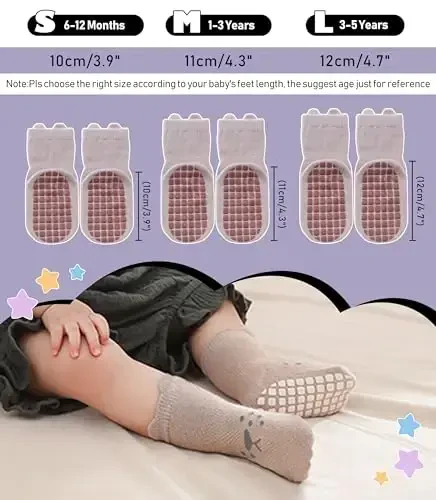 Носки для малышей Yebing Baby Socks, носки для малышей и младенцев, нескользящие носки для девочек и мальчиков с нескользящими накладками, хлопковые носки в подарок. - 6