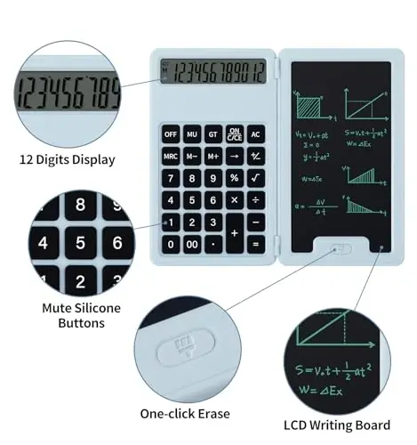 Desk Portable Basic Calculator, Small Mini Calculators with Writing Notepad and Stylus, More Lightweight and Portable, 12 Digit Large Display Multi-Function for Office, School, Home & Financial (Blue) - 3