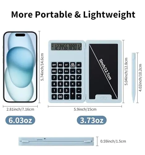 Desk Portable Basic Calculator, Small Mini Calculators with Writing Notepad and Stylus, More Lightweight and Portable, 12 Digit Large Display Multi-Function for Office, School, Home & Financial (Blue) - 5