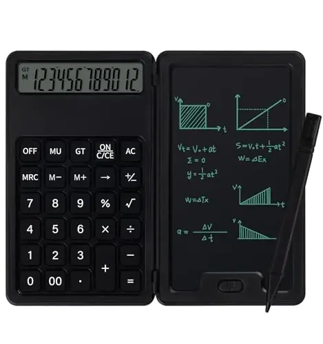 Desk Portable Basic Calculator with Notepad and Stylus, 12 Digit Large Display Multi-Function for Office, School, Home & Basic Financial (Black) 