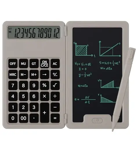 Desk Portable Basic Calculator with Notepad and Stylus, 12 Digit Large Display Multi-Function for Office, School, Home & Basic Financial (Khaki) - 1