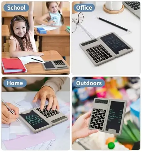 Desk Portable Basic Calculator with Notepad and Stylus, 12 Digit Large Display Multi-Function for Office, School, Home & Basic Financial (Khaki) - 7