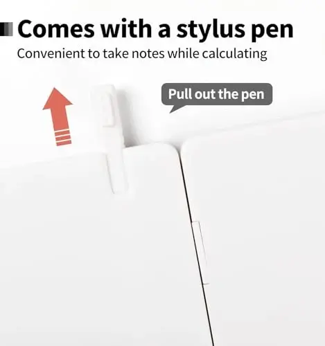 Desk Portable Basic Calculator with Notepad and Stylus, 12 Digit Large Display Multi-Function for Office, School, Home & Basic Financial (White) - 4