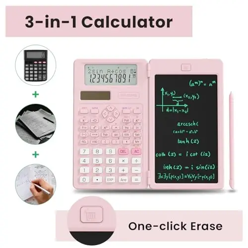 Scientific Calculators for School with Notepad, ROATEE Pink Cute School Supplies for Girls Middle and High School Stuff for Student, 240 Functions 82 MS Foldable 2-Line Display Solar and Battery Power - 3