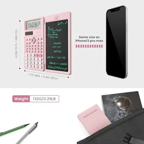 Scientific Calculators for School with Notepad, ROATEE Pink Cute School Supplies for Girls Middle and High School Stuff for Student, 240 Functions 82 MS Foldable 2-Line Display Solar and Battery Power - 7