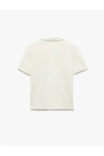 Notch Collar Regular Fit Terry Cotton Short Sleeve Shirt-Ecru - 4