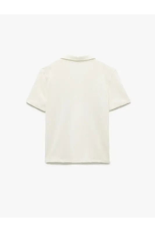 Notch Collar Regular Fit Terry Cotton Short Sleeve Shirt-Ecru - 4
