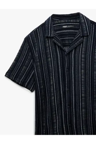 Notched Collar Crinkle Regular Fit Short Sleeve Shirt - 3