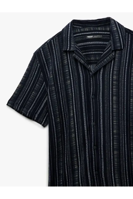 Notched Collar Crinkle Regular Fit Short Sleeve Shirt - 3