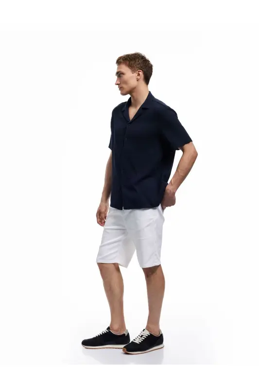 Notched Collar Regular Fit Cotton Buttoned Short Sleeve - 2