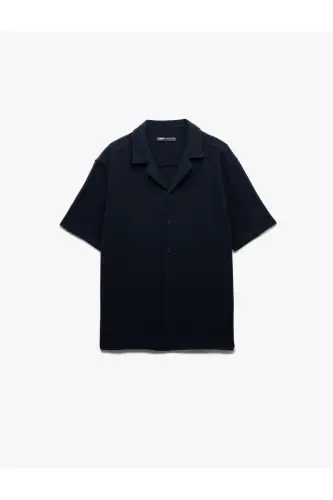 Notched Collar Regular Fit Cotton Buttoned Short Sleeve - 3