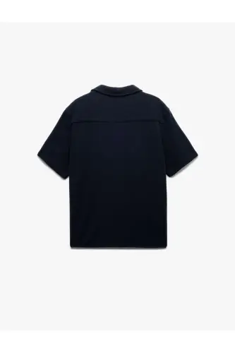 Notched Collar Regular Fit Cotton Buttoned Short Sleeve - 4