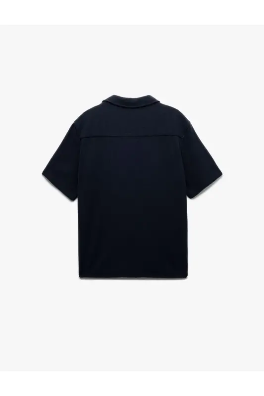 Notched Collar Regular Fit Cotton Buttoned Short Sleeve - 4