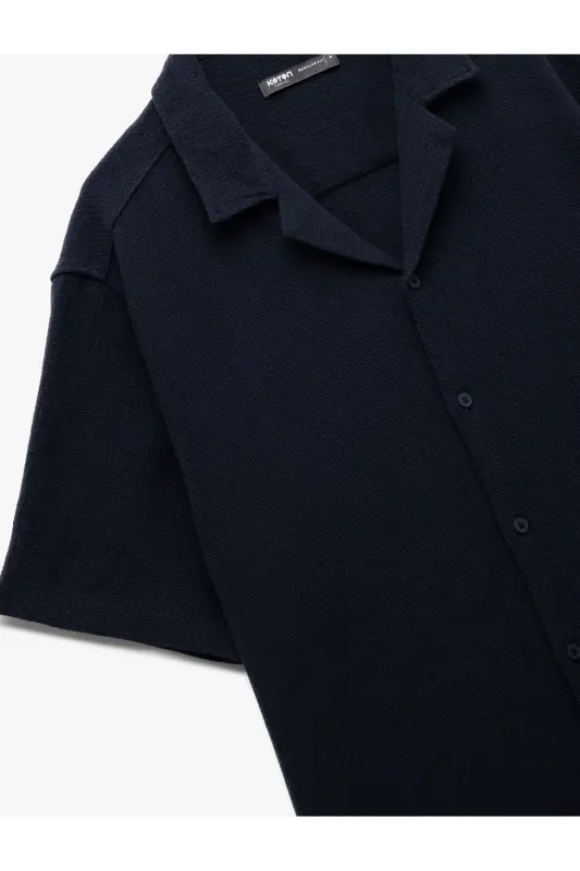 Notched Collar Regular Fit Cotton Buttoned Short Sleeve - 5