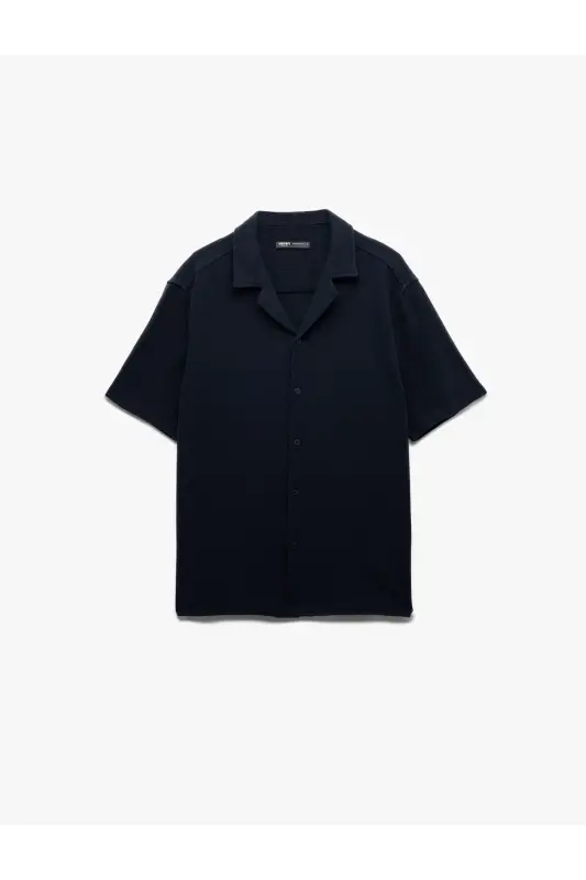 Notched Collar Regular Fit Cotton Buttoned Short Sleeve - 3