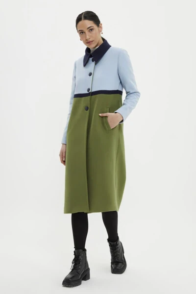 Notched Lapel Coat with Contrast Buttons - ADL