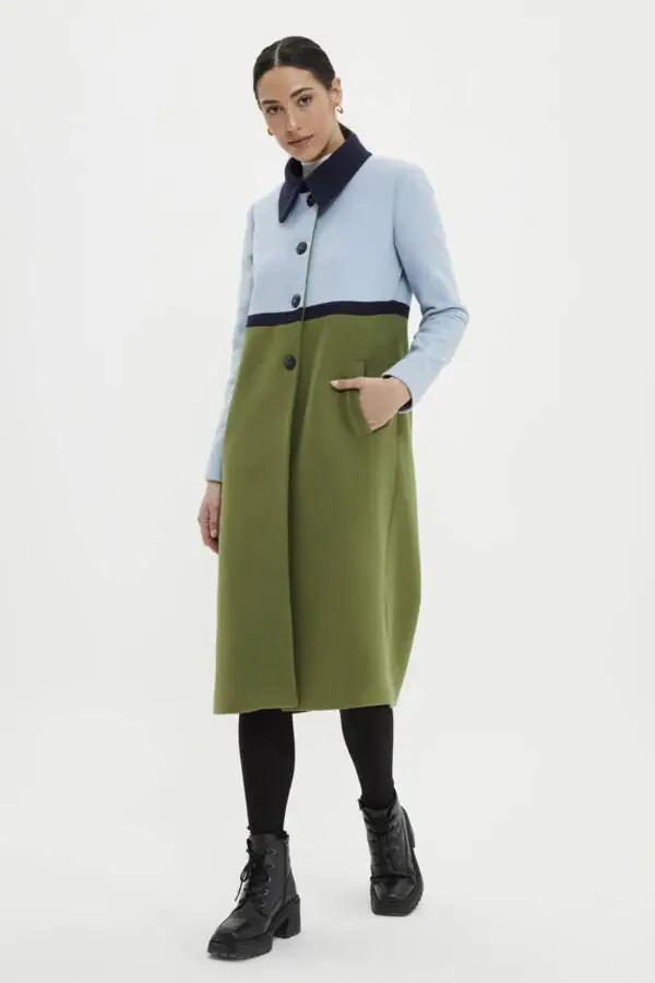 Notched Lapel Coat with Contrast Buttons - 1