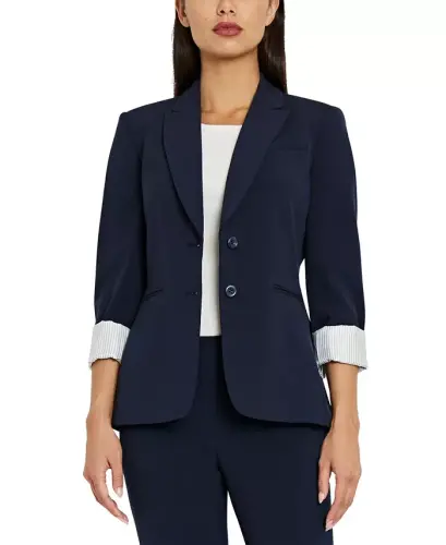 Notched Two-Button Blazer-New Navy - 1