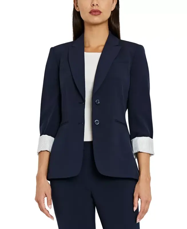 Notched Two-Button Blazer-New Navy - 1