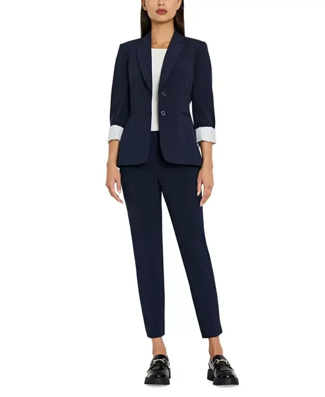 Notched Two-Button Blazer-New Navy - 2