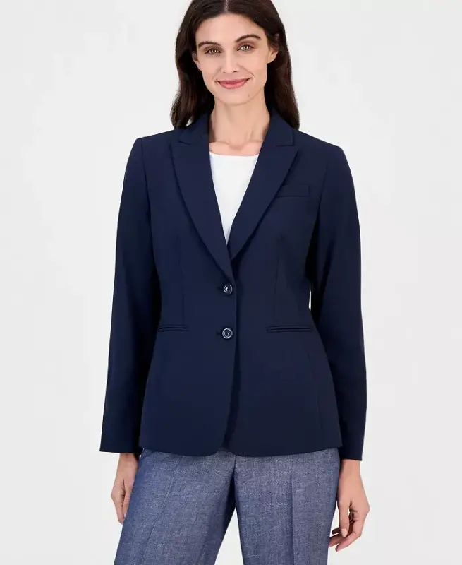 Notched Two-Button Blazer-New Navy - 2