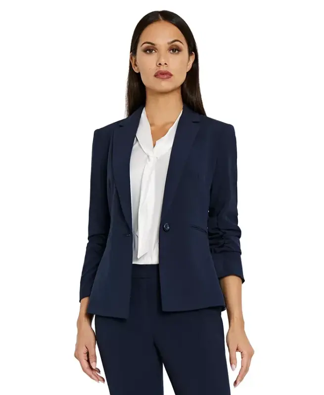 Notched Two-Button Blazer-New Navy - 1