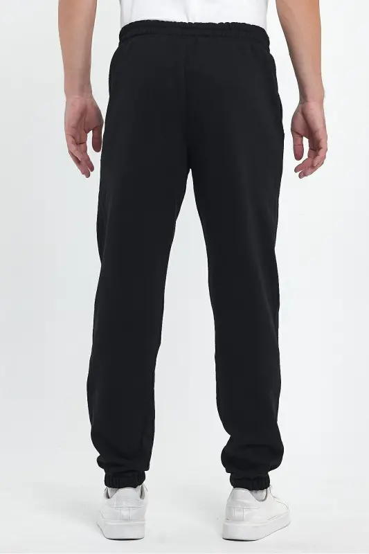 Note To Baskılı Regular Kışlık 3 İplik Şardonlu Lastikli Paça Siyah Jogger Eşofman Altı RF0416 - Siyah - 5