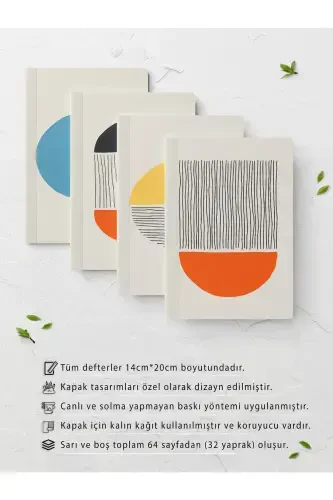 Notebook Set - Geometric - 4 Pieces - 14cm*20cm - 64 Pages - Blank-Colorful II - POSTIFULL (1)