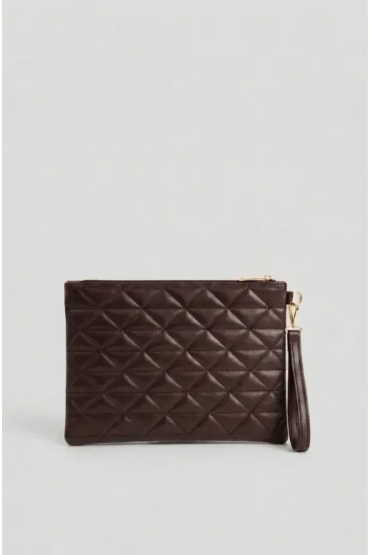 Notte Acı kahve Üçgen Desenli Portföy Clutch El Çantası - Acı Kahverengi - 2