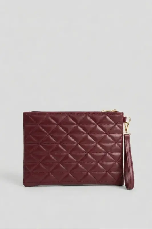 Notte Bordo Üçgen Desenli Portföy Clutch El Çantası - Bordo - 1