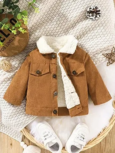 Noubeau Baby Boys Girls Corduroy Jacket Kids Toddler Lined Top Lapel Button Down Thicked Warm Coat Winter Outerwear - 3