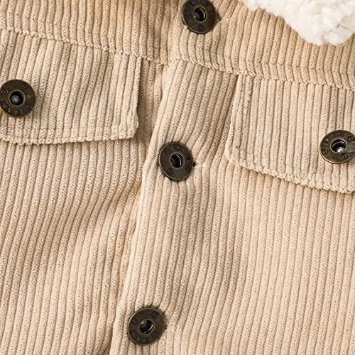 Noubeau Baby Boys Girls Corduroy Jacket Kids Toddler Sherpa Lined Top Lapel Button Down Thicked Warm Coat Winter Outerwear - 4