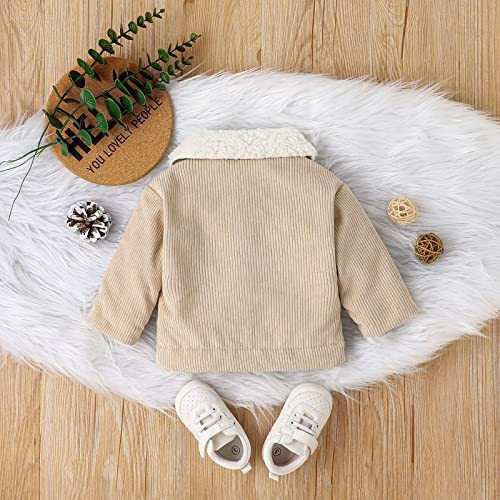 Noubeau Baby Boys Girls Corduroy Jacket Kids Toddler Sherpa Lined Top Lapel Button Down Thicked Warm Coat Winter Outerwear - 6