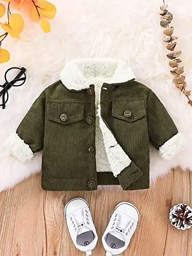 Noubeau Baby Boys Girls Corduroy Jacket Kids Toddler Sherpa Lined Top Lapel Button Down Thicked Warm Coat Winter Outerwear - NOUBEAU (1)