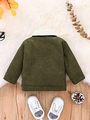 Noubeau Baby Boys Girls Corduroy Jacket Kids Toddler Sherpa Lined Top Lapel Button Down Thicked Warm Coat Winter Outerwear - 3