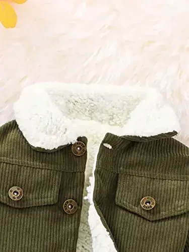 Noubeau Baby Boys Girls Corduroy Jacket Kids Toddler Sherpa Lined Top Lapel Button Down Thicked Warm Coat Winter Outerwear - 4