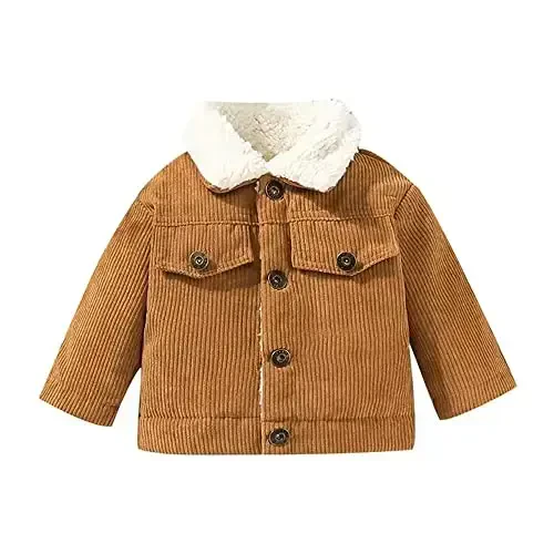Noubeau Baby Boys Girls Corduroy Jacket Kids Toddler Sherpa Lined Top Lapel Button Down Thicked Warm Coat Winter Outerwear - 1