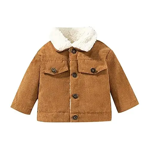 Noubeau Baby Boys Girls Corduroy Jacket Kids Toddler Lined Top Lapel Button Down Thicked Warm Coat Winter Outerwear - 1
