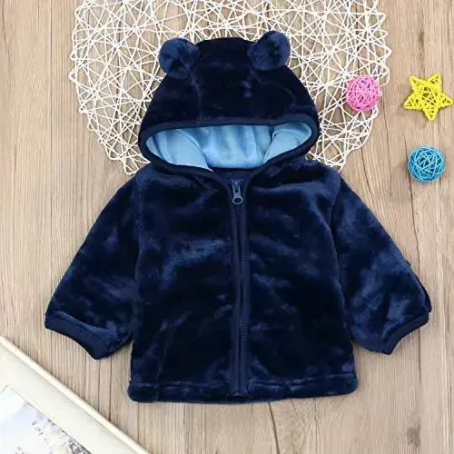 Noubeau Infant Baby Boys Girls Fleece Ears Hat with Lined Hooded Zipper Up Jacket Coat Tops Outwear Overcoat Warm Fall Winte - 2